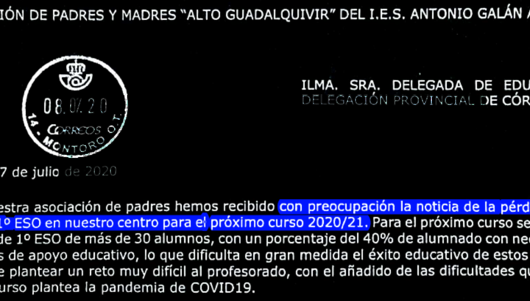 Escrito a la Delegación Provincial