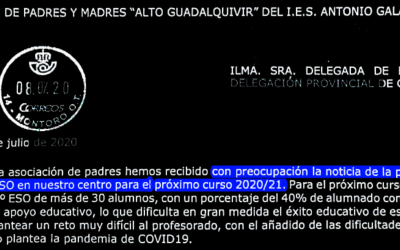 Escrito a la Delegación Provincial